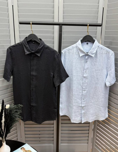 Льняная рубашка Zegna черная, 1551487017