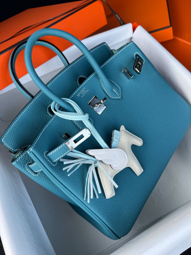 Сумка Hermes Birkin 30 см синяя, белая
