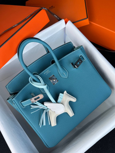 Сумка Hermes Birkin 30 см синяя, белая