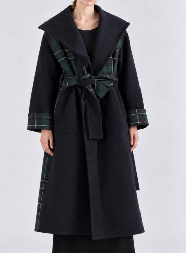 Loewe пальто из шерсти в зелено-синюю клетку