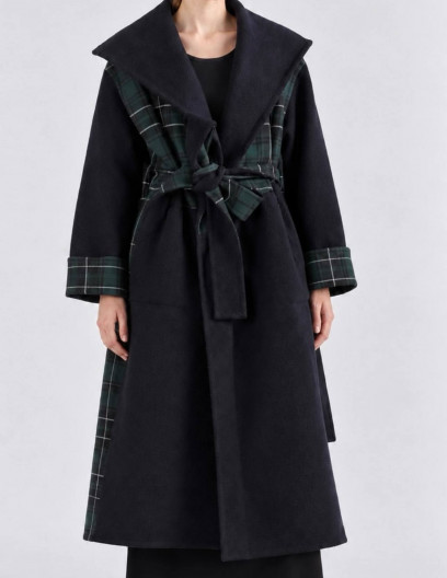 Loewe пальто из шерсти в зелено-синюю клетку