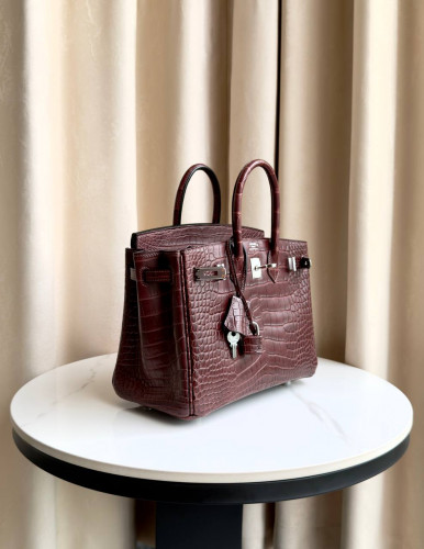 Сумка Hermes Birkin 25 cm Bordeaux Matte Alligator Palladium Hardware премиум женская