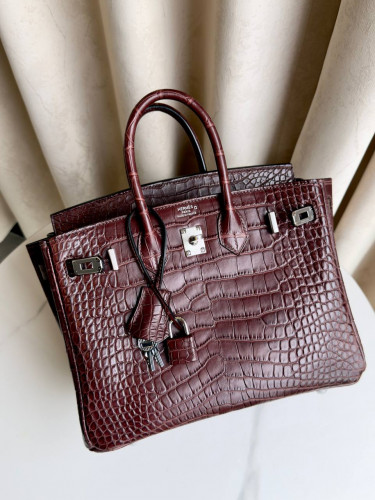 Сумка Hermes Birkin 25 cm Bordeaux Matte Alligator Palladium Hardware премиум женская