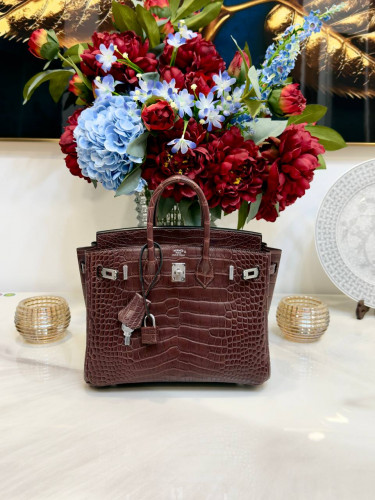 Сумка Hermes Birkin 25 cm Bordeaux Matte Alligator Palladium Hardware премиум женская